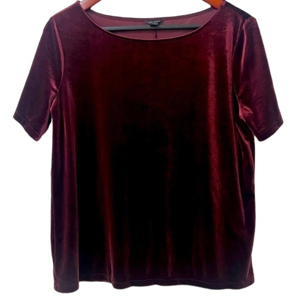 Ann Taylor Velvet Short Sleeve Top Holiday Burgundy Red Size Small - Picture 1 of 6